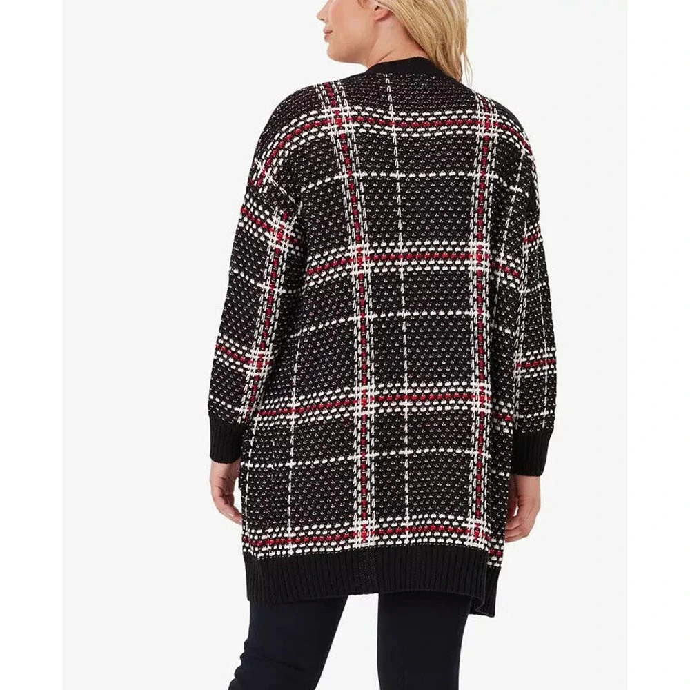 NWT Jessica Simpson Maria Plaid Cardigan Plus Size 3X Thick Knit Blk Red Button - Picture 8 of 8